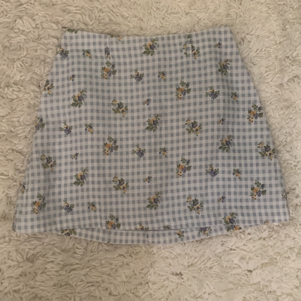 Reformation Gingham Floral Mini Skirt